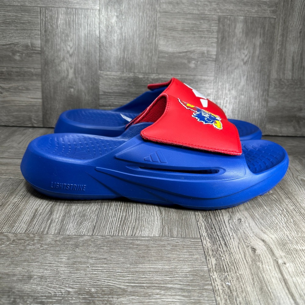 Adidas Lightblaze Slide Kansas Jayhawks Mens 11 Blue Red NCAA NEW SLHTRFIDU